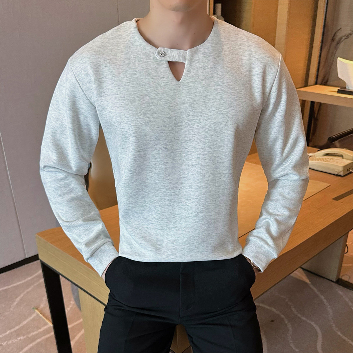 2025秋装新款男士圆领卫衣纯色百搭长袖T恤上衣401B-WY703-P65,男装T恤,星座401B（原A431）