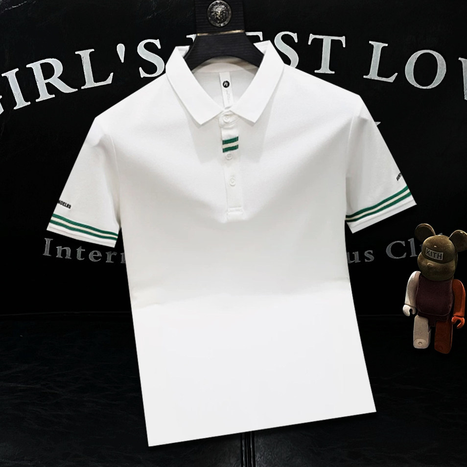 2025夏季 袖子条纹胸前织带纯色短袖POLO衫男T恤A431-PL516-P58图片