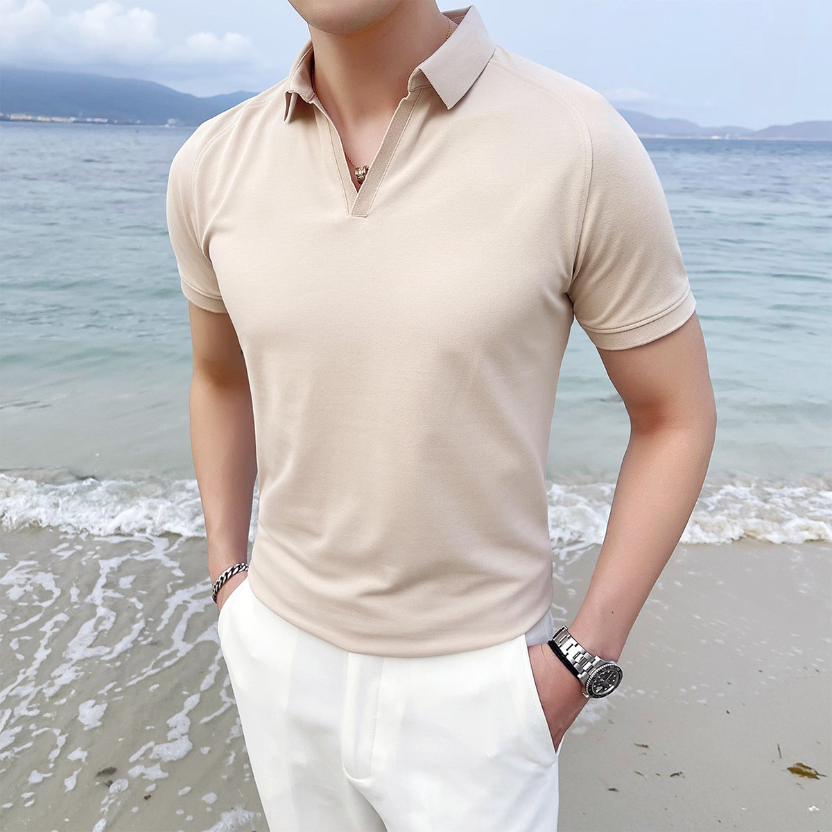 2025夏季新款英伦大码休闲纯色短袖POLO衫修身T恤A431-M608-P55,男装T恤,星座401B（原A431）