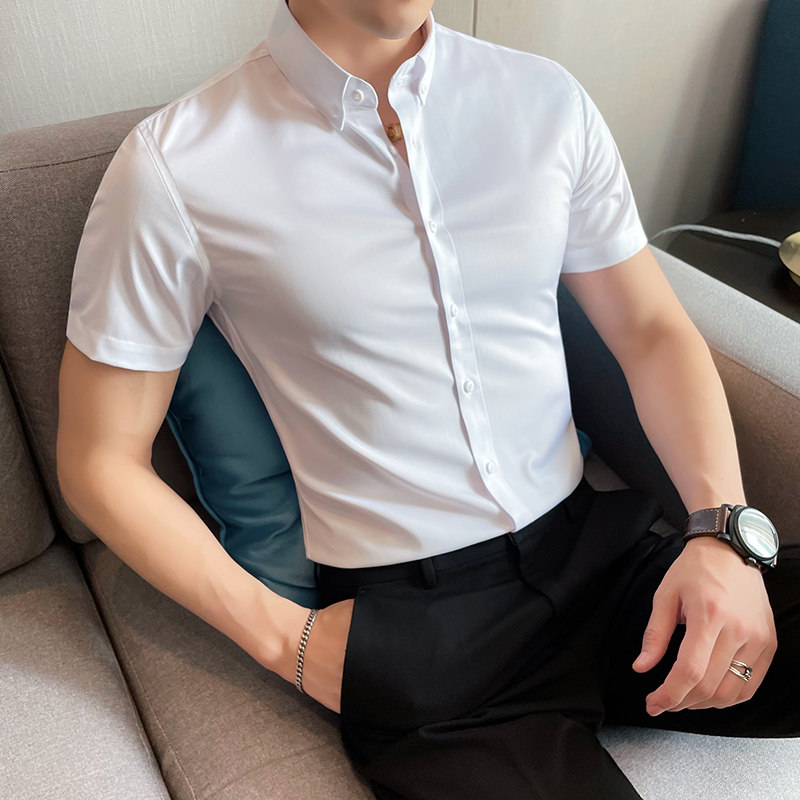 2025夏季新款英伦10色免烫修身短袖衬衫男A431-3302特P33,男装T恤,星座401B（原A431）