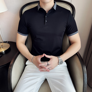 2025夏季休闲修身高弹力翻领薄款冰丝男士短袖polo衫A431-PL08P45图片