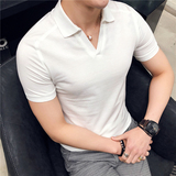 2025夏季英伦纯色V领短袖POLO衫韩版男士T恤A431-M608-P48，男装T恤，星座401B（原A431）