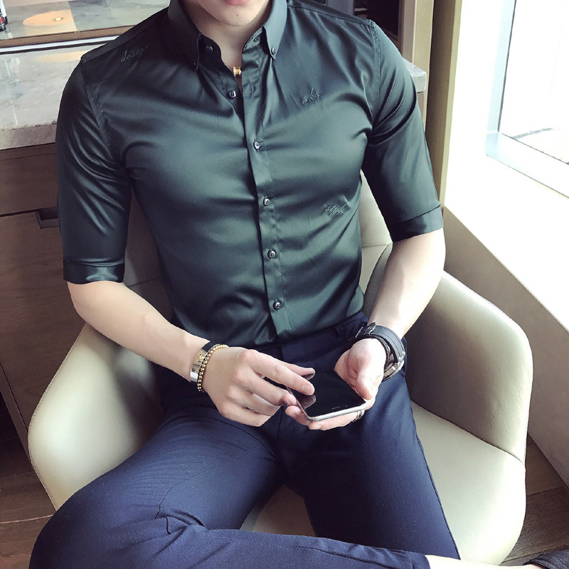 英伦风修身纯色衬衫男中袖衬衣A431/3188P60原A206-1,男装衬衫,星座401B（原A431）