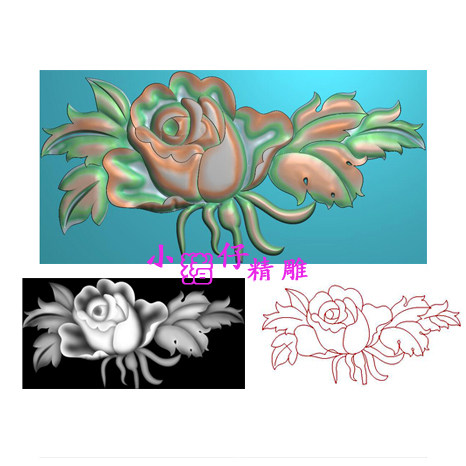 玫瑰牡丹花精雕图JDP浮雕图521软件图雕刻图BMP灰色图