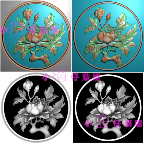 精雕图圆形牡丹花洋花月季花图JDP浮雕图 BMP灰图521软件雕刻图有