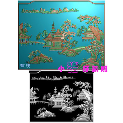 兰亭序沙发床背板花鸟图精雕图521软件图BMP灰色图