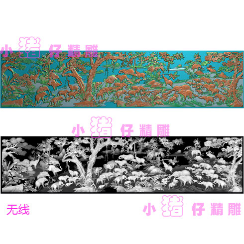 精雕图山水万象百象图横板屏风JDP 浮雕图 521软件图BMP图