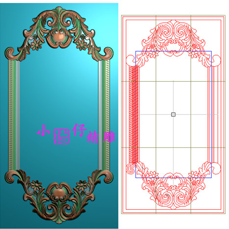 方形冒头大洋花装饰边框指示牌标牌精雕图JDP浮雕图521软件BMP图
