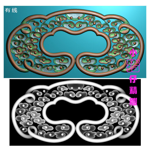 如意祥云精雕图JDP浮雕图椭圆雕花图521软件图BMP灰度图