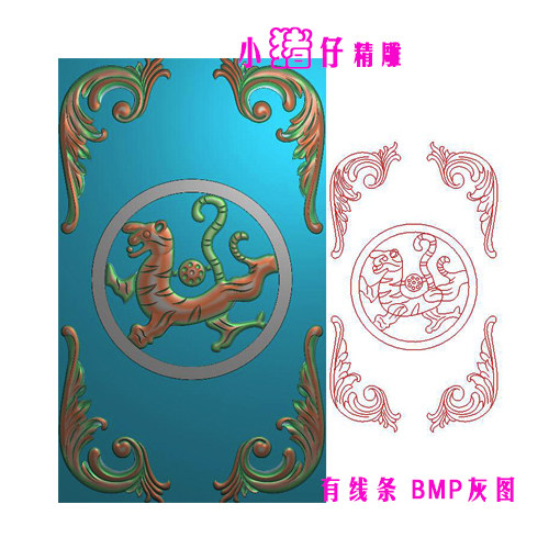 四角洋花圆形狗龙精雕图JDP浮雕图521软件图BMP灰图石雕木雕图