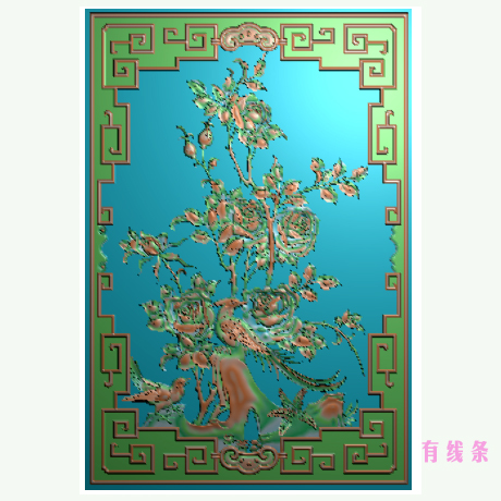 牡丹月季花鸟图 书柜门板围板精雕图521仿古边框 250231451