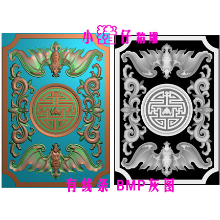 精雕图蝙蝠对福寿字洋花 围板JDP浮雕图 521软件 电脑雕刻图