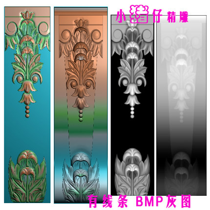 牡丹洋花大角花柱头柱角雕花 浮雕图JDP精雕图 521软件BMP灰图
