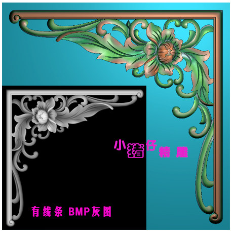 直角洋花牡丹花屏风窗障隔障花精雕图浮雕图JDP软件521 BMP灰图