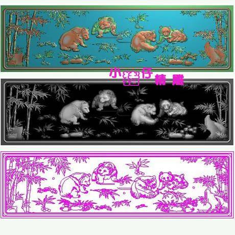 熊猫精雕图JDP浮雕图521软件图 背板围板墙板大雕图