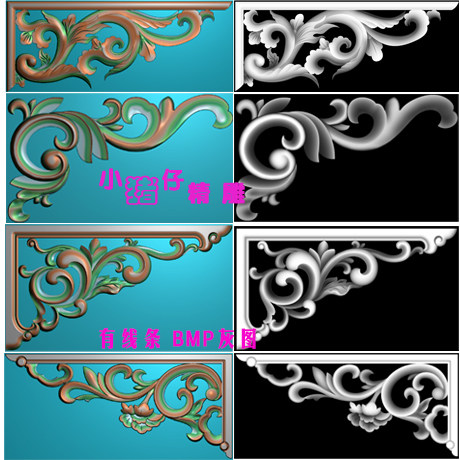 精品小洋花角花卡花花格屏风贴花精雕图JDP浮雕图521软件BMP灰图