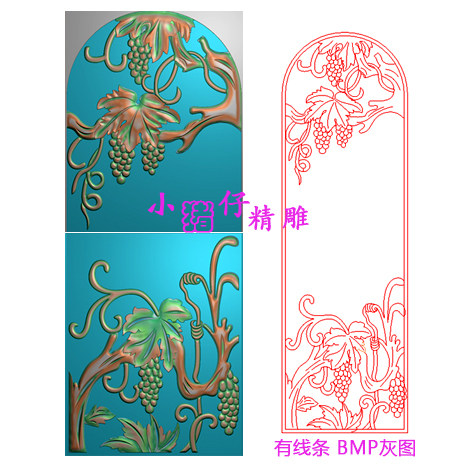 葡萄藤门花洋花雕花图夹花挡花精雕图JDP浮雕图5.21软件BMP灰图