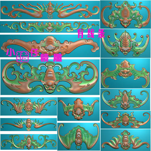 精雕图蝙蝠洋花角花卡花JDP浮雕图521软件BMP灰图 木雕图