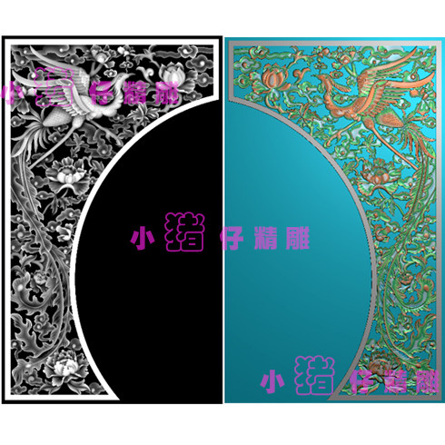 精雕图百鸟朝凤屏风花格隔障JDP浮雕图 凤凰牡丹BMP灰图 521软件