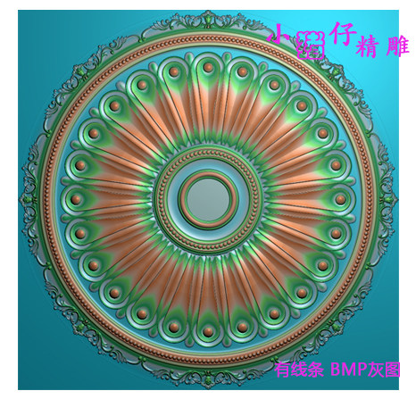 精雕图圆形洋花装饰边吊顶天花JDP浮雕图521软件雕刻图 BMP灰图