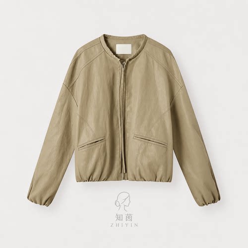 国内专柜代购正品 indicia标记秋季卡其短款PU皮衣外套H2C6PY169F