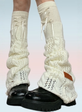 SUPPER 花花 春夏复古镂空针织蝴蝶结微喇叭叠穿款堆堆袜腿套