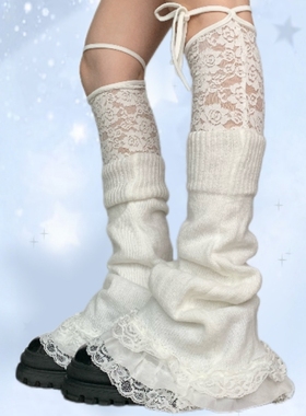 SUPPER 花花  轻亚千禧y2k芭蕾重工多层蕾丝DIY绑带微喇叭腿套女