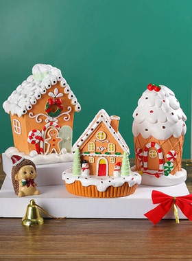 圣诞节儿童礼品姜饼冰淇淋小屋甜品蛋糕店装饰拍摄道具微景观摆件