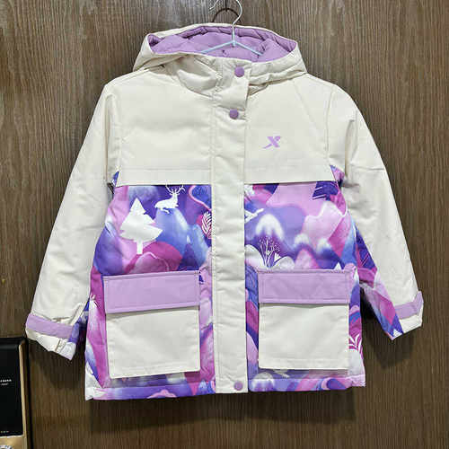 冬季休闲保暧拼色女童工装服特步