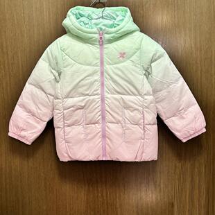 特步儿童正品冬休闲保暧连帽渐变色小女童羽绒服外套678424193489