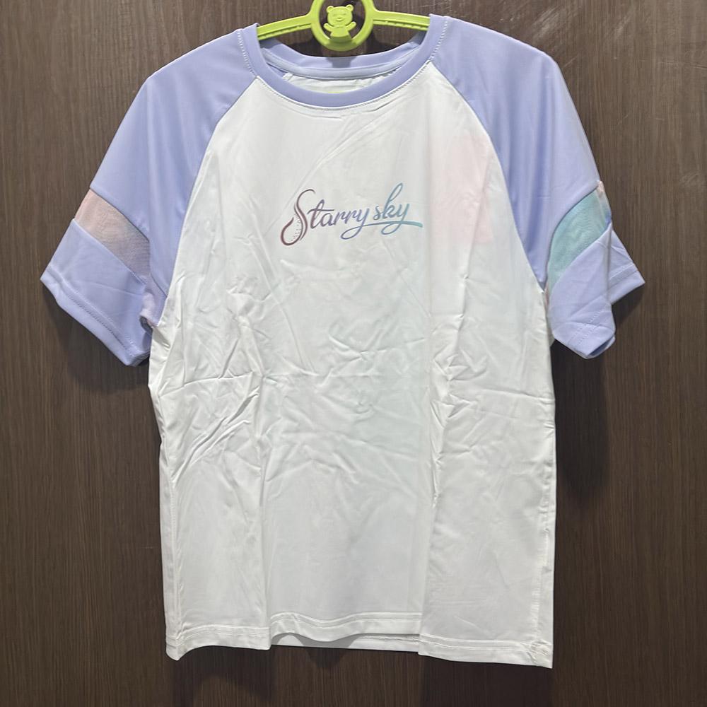 特步儿童正品夏休闲拼色潮圆领短袖T恤女童运动上衣677224014482