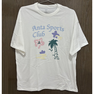 女圆领运动针织衫 休闲纯棉宽松短袖 t恤上衣162428104 夏季 安踏正品