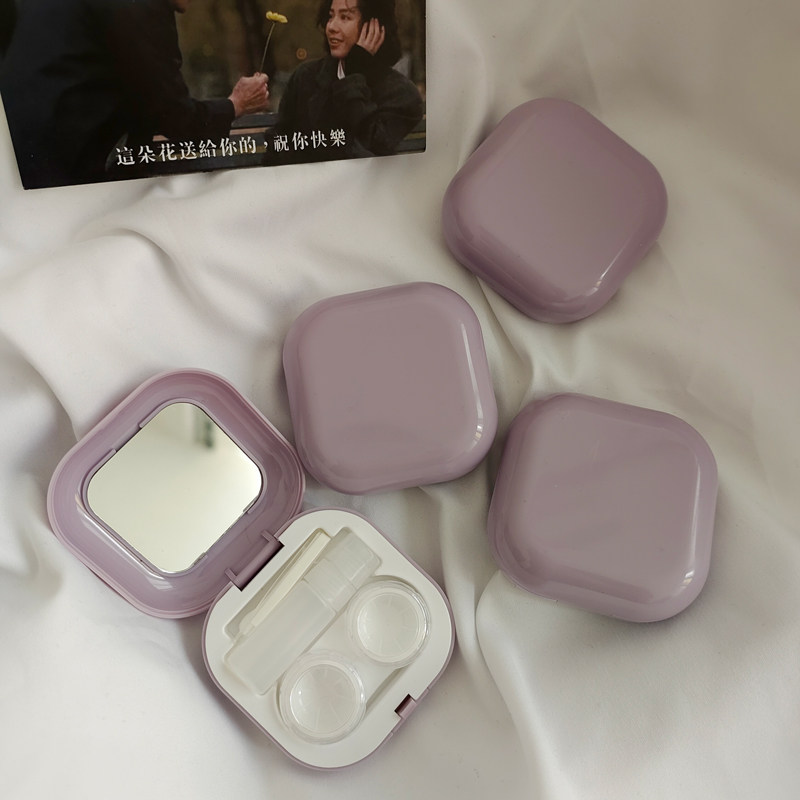 ins高级感纯色美瞳盒可爱小巧便携女隐形眼镜盒护理盒个性双联盒