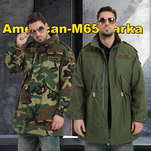 秋冬加厚风衣外套 M65parka鱼尾风衣野战派克服大衣中长款 美式 工装