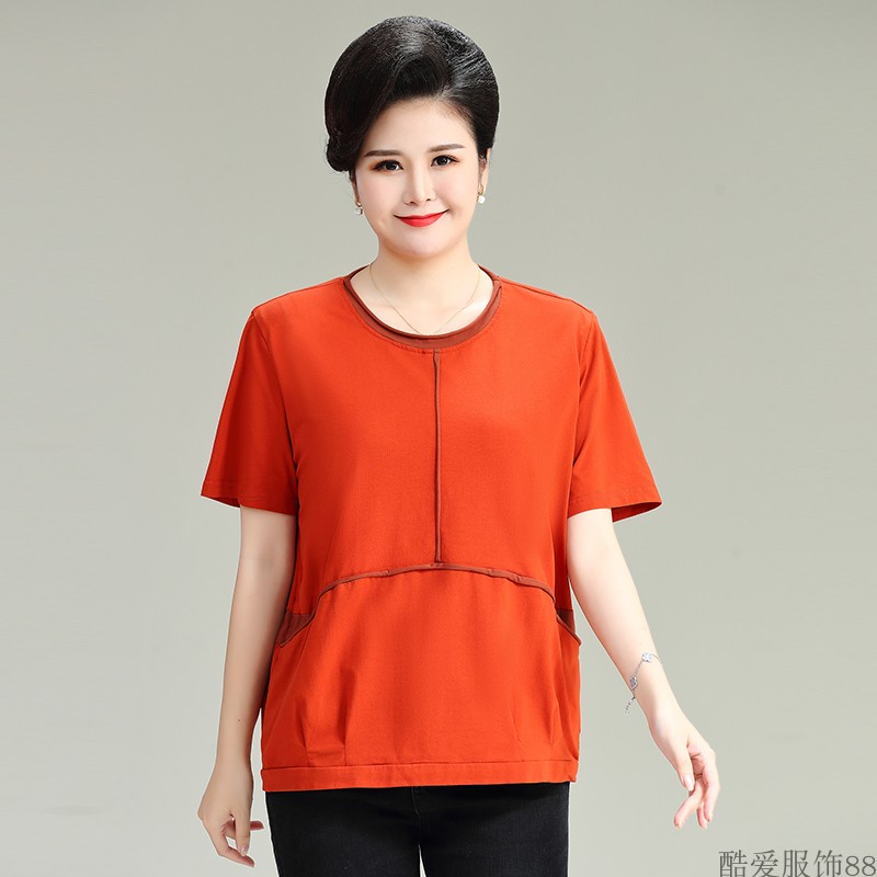 中老年女春装纯棉t恤胖妈妈T恤