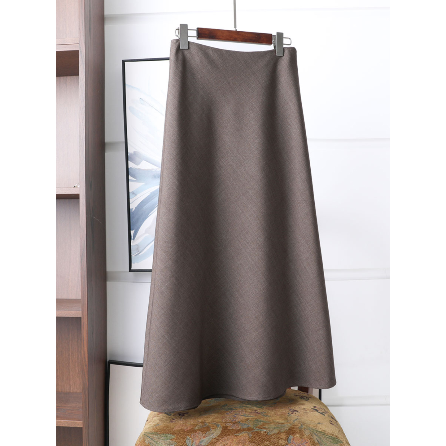 精纺羊毛咖色显瘦修长半身裙