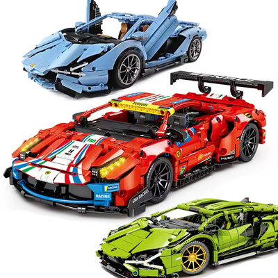 488保时捷911赛车中国积木林宝坚尼超跑积木高难度拼装玩具大模型