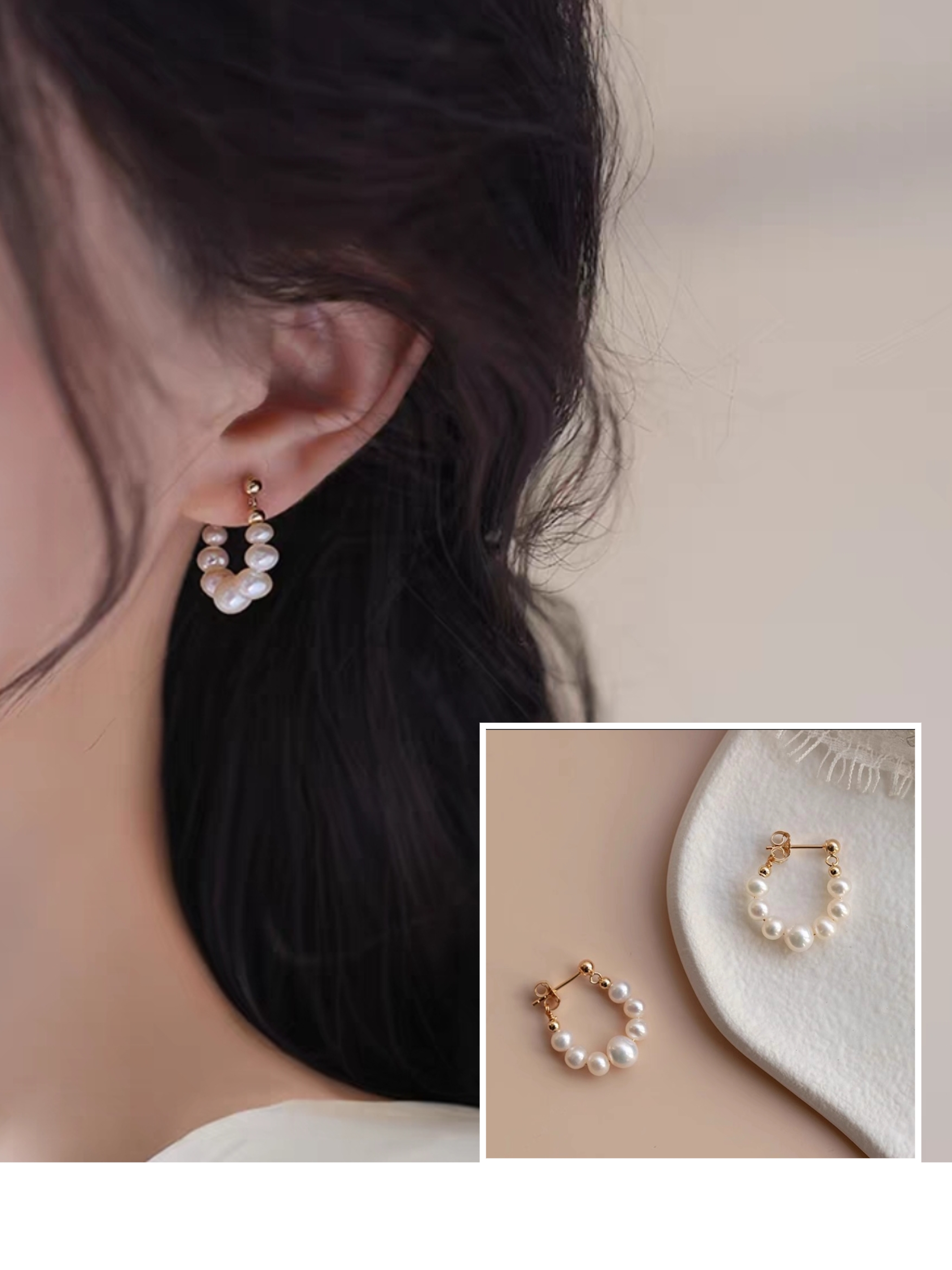 淡水真珍珠圈圈耳环925银针耳圈耳扣简约轻奢耳饰珍珠耳钉小众新