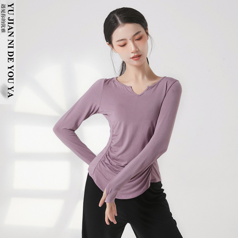 莫代尔褶皱遮肚子现代舞中国舞古典舞蹈服成人练功服上衣女款新款