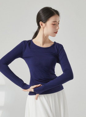 莫代尔圆领套指长袖形体服现代舞服中国舞古典舞蹈服练功服上衣女