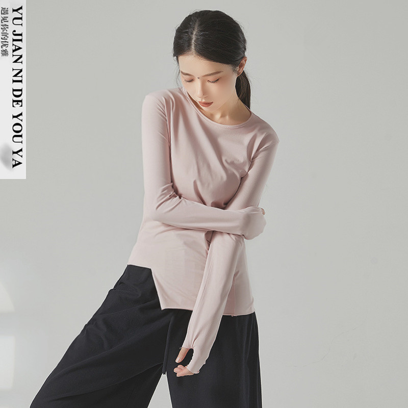 纯棉圆领套指长袖宽松不规则现代舞蹈服装成人练功服上衣女款新款