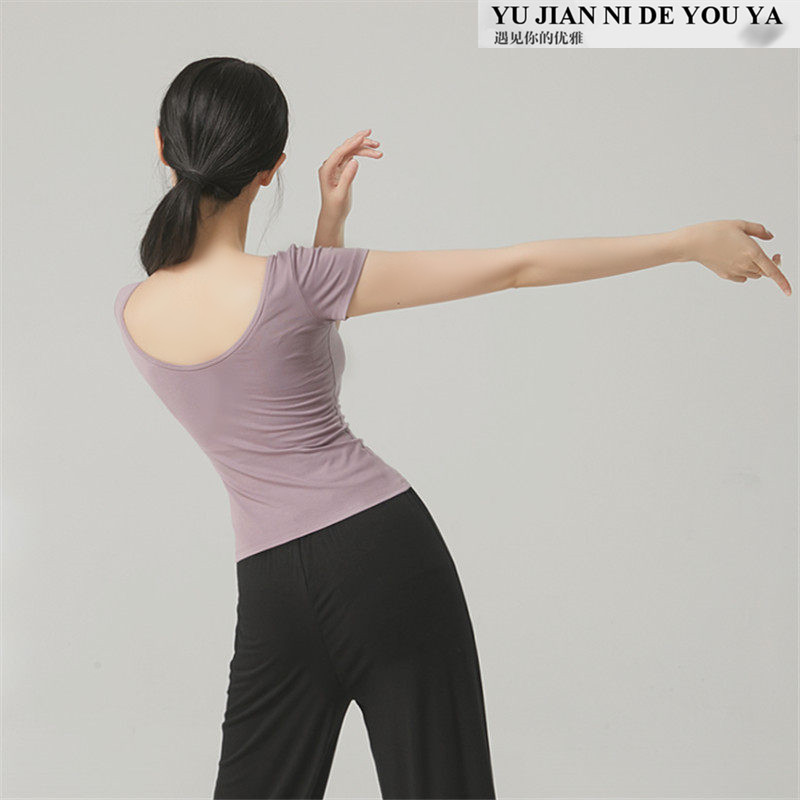 纯棉v领露背美背夏季芭蕾舞形体服现代舞蹈服装成人练功服上衣女