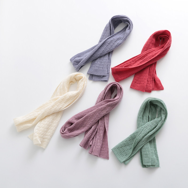 山羊绒纯色保暖长围巾男童女童针织围脖儿童白围巾亲子宝宝薄款