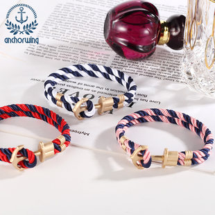 Fashionable retro navy nylon woven trend bracelet for beloved, European style, Korean style