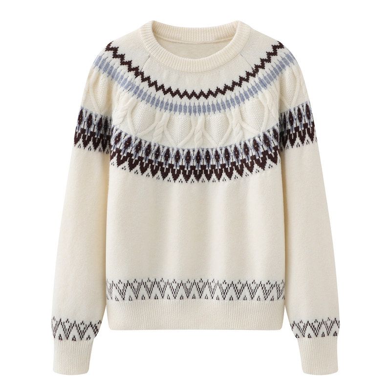 费尔岛毛衣女2025冬季新款女装慵懒圆领套头针织上衣L0071204008