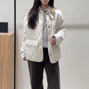 现货 白色羽绒服女2026秋季新款可拆领灯芯绒鹅绒羽绒服外套