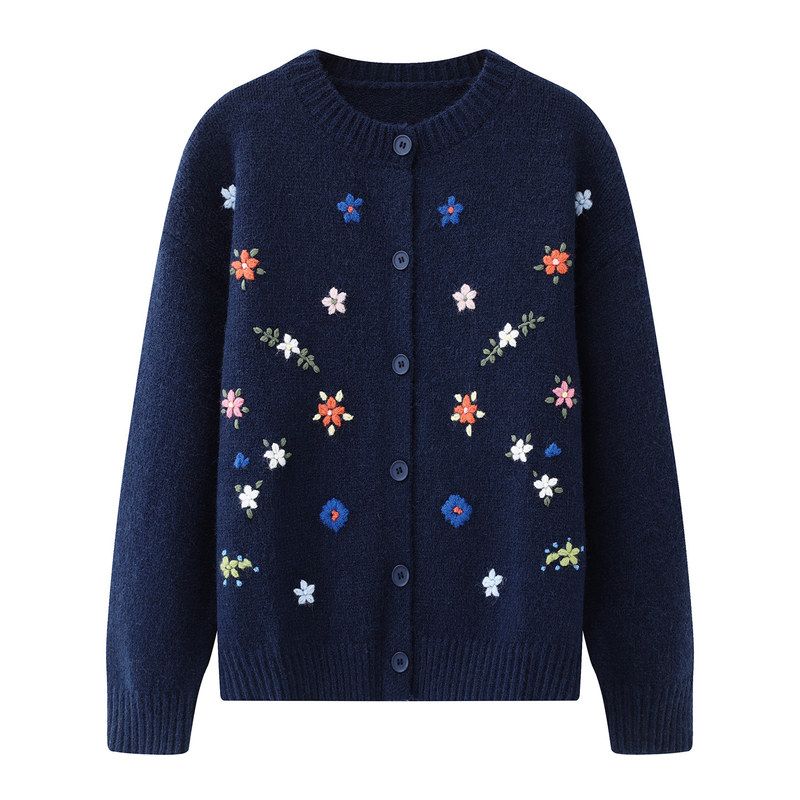 花朵毛衣开衫针织衫女2025冬季新款女装休闲圆领外套L0071202008