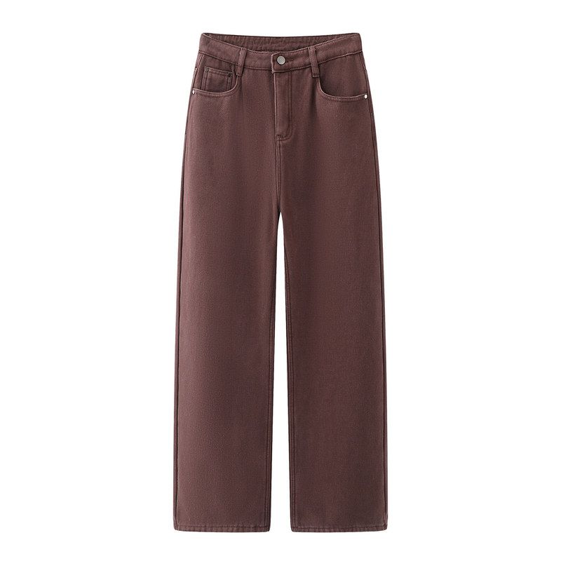 2025冬季新款加绒窄版阔腿牛仔裤女复古高腰直筒裤子Y0091201016