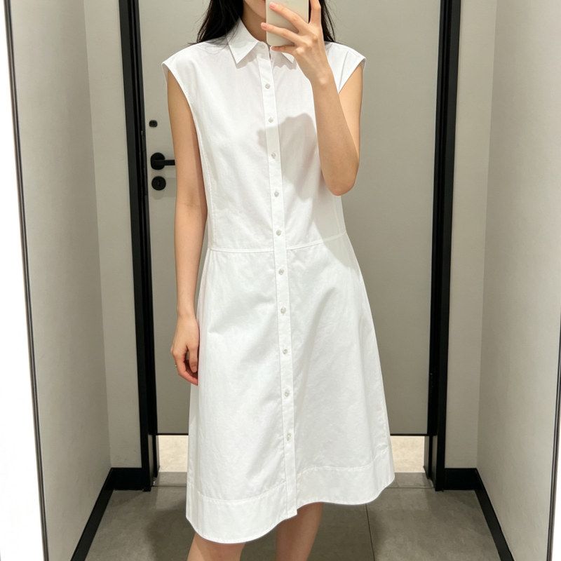 现货 CS女装休闲版型盖肩袖衬衫连衣裙白色夏季新品1339729001