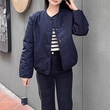现货 CS女装标准版型圆领纽扣内胆棉服藏青色棉衣2025冬季新品